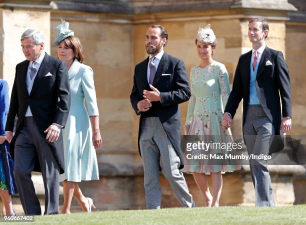 Michael Middleton, Carole Middleton, James Middleton, Pippa Middleton and James Matthews attend the wedding of Prince Harry to Ms Meghan Markle at St...