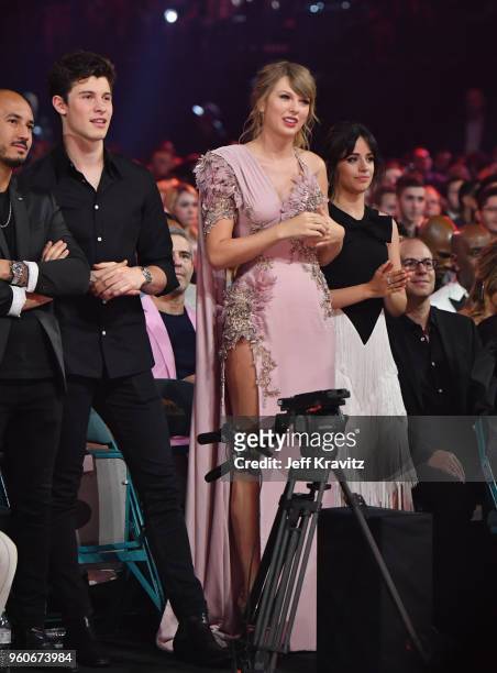 Recording artists Shawn Mendes , Taylor Swift and Camila Cabello attend the 2018 Billboard Music Awards at MGM Grand Garden Arena on May 20, 2018 in...
