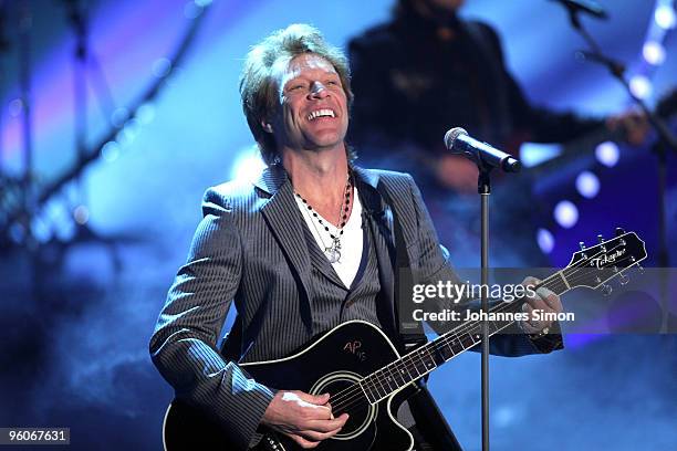 Jon Bon Jovi performs live during the Wetten dass...? TV Show on January 23, 2010 in Friedrichshafen, Germany.