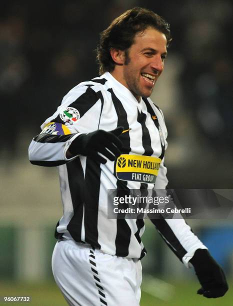 Alessandro Del Piero of Juventus FC celebrates his opening goal during the Serie A match between Juventus FC and AS Roma at Olimpico Stadium on...