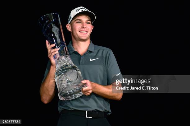 Aaron Wise poses with the trophy after winning the AT&T Byron Nelson at Trinity Forest Golf Club on May 20, 2018 in Dallas, Texas.