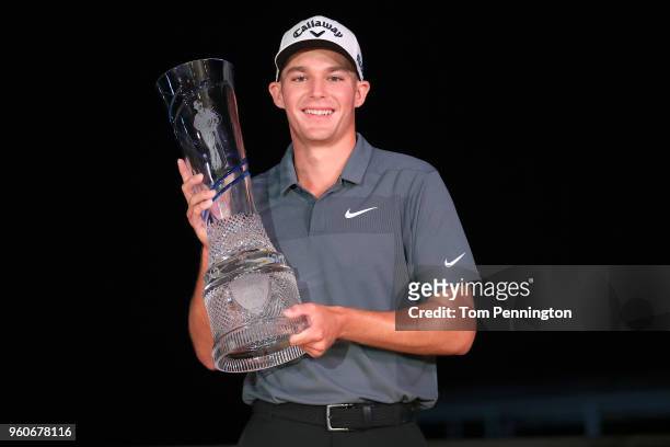 Aaron Wise poses with the trophy after winning the AT&T Byron Nelson at Trinity Forest Golf Club on May 20, 2018 in Dallas, Texas.