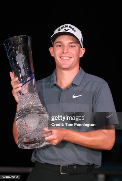 Aaron Wise poses with the trophy after winning the AT&T Byron Nelson at Trinity Forest Golf Club on May 20, 2018 in Dallas, Texas.