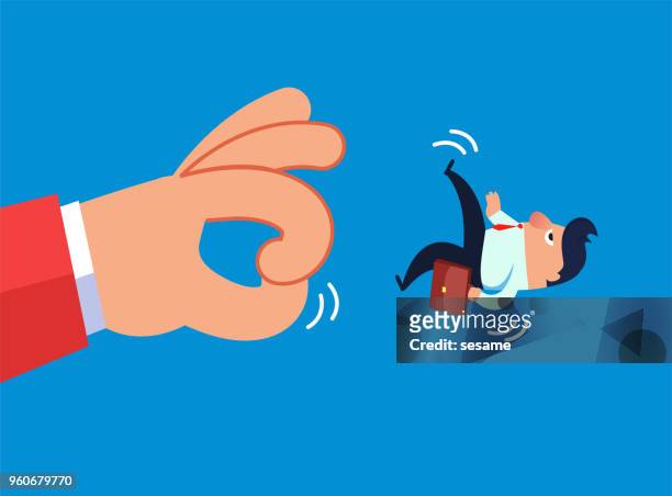 ilustraciones, imágenes clip art, dibujos animados e iconos de stock de empresario está volando con dedos grandes - puñalada por la espalda