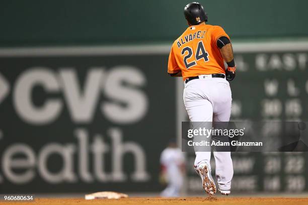 Pedro Alvarez of the Baltimore Orioles rounds the bases after hitting a two-run home run in the sixth inning of a game against the Boston Red Sox at...