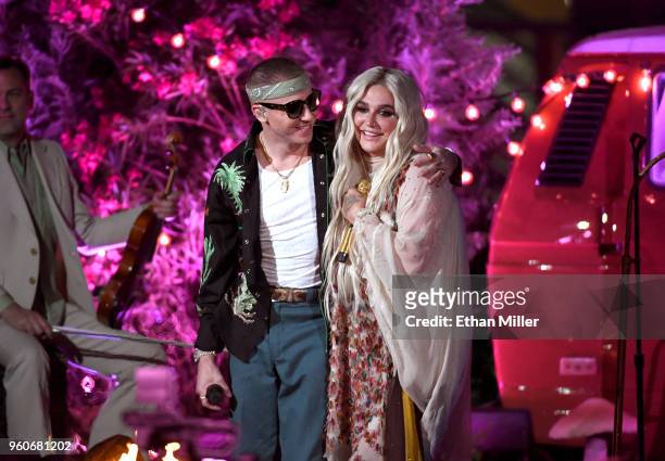 Macklemore and Kesha perform during the 2018 Billboard Music Awards at Toshiba Plaza on May 19, 2018 in Las Vegas, Nevada.
