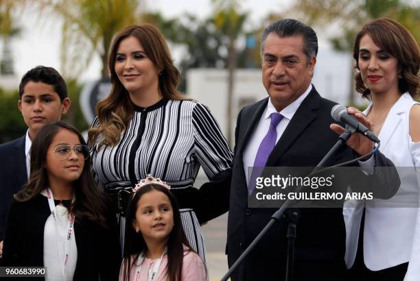 Mexico's Independent presidential candidate Jaime "el Bronco" Rodriguez Calderon arrives with his wife Adeline Avalos and children Emiliano,...