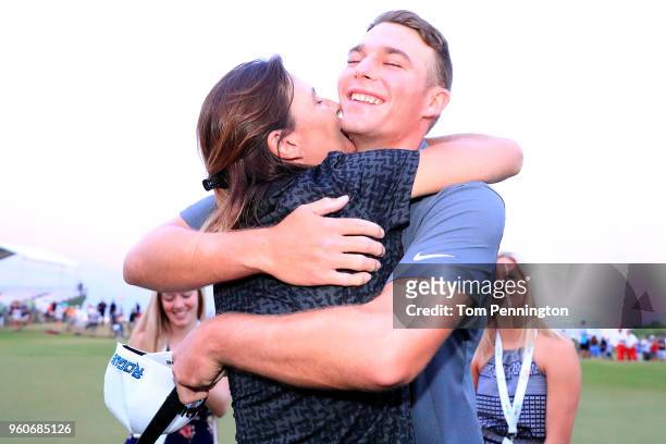 Aaron Wise celebrates with his mother Karla Kane after winning the AT&T Byron Nelson at Trinity Forest Golf Club on May 20, 2018 in Dallas, Texas.