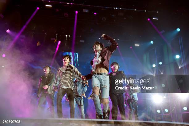 Musical group BTS performs onstage at the 2018 Billboard Music Awards at MGM Grand Garden Arena on May 20, 2018 in Las Vegas, Nevada.
