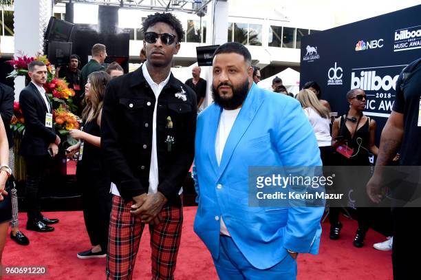 Recording artists 21 Savage and DJ Khaled attend the 2018 Billboard Music Awards at MGM Grand Garden Arena on May 20, 2018 in Las Vegas, Nevada.