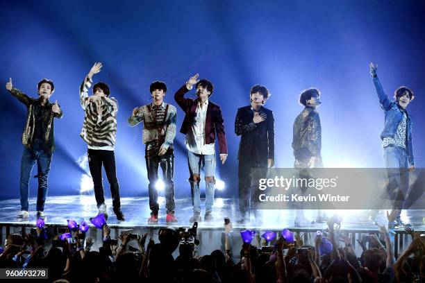 Music group BTS performs onstage during the 2018 Billboard Music Awards at MGM Grand Garden Arena on May 20, 2018 in Las Vegas, Nevada.