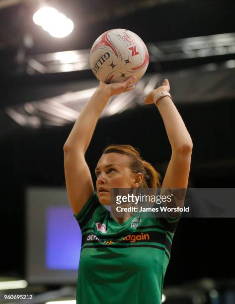 Natalie Medhurst of the West Coast Fever practices her shooting before the round four Super Netball match between the Fever and the Swifts at HBF...