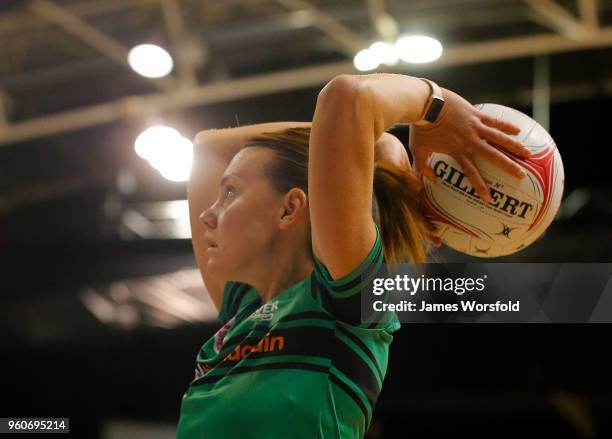 Natalie Medhurst of the West Coast Fever practices her shooting before the round four Super Netball match between the Fever and the Swifts at HBF...