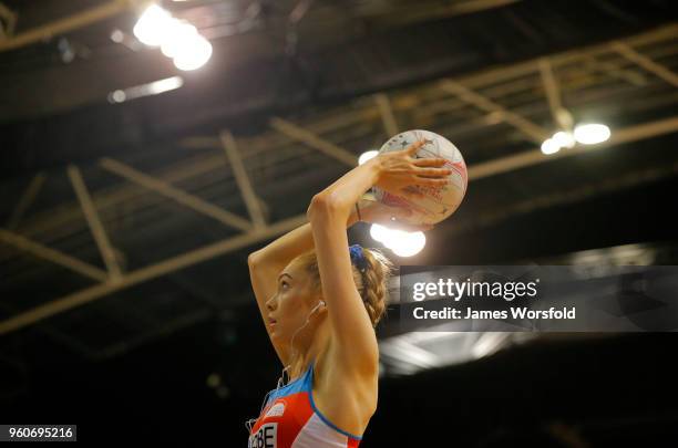 Helen Housby of the NSW Swifts shoots around during practices before the round four Super Netball match between the Fever and the Swifts at HBF...