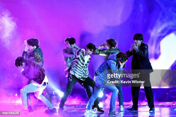 Music group BTS performs onstage during the 2018 Billboard Music Awards at MGM Grand Garden Arena on May 20, 2018 in Las Vegas, Nevada.