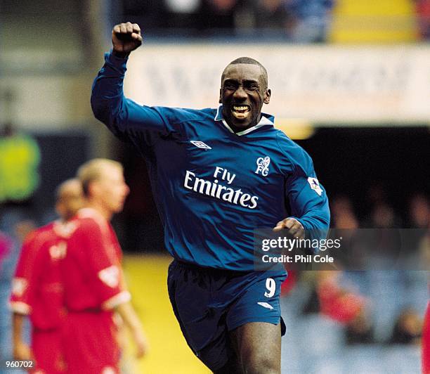 Jimmy Floyd Hasselbaink of Chelsea celebrates scoring a goal during the FA Barclaycard Premiership match against Middlesbrough played at Stamford...