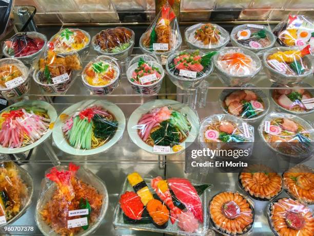 artificial food samples for restaurant showcases in tokyo, japan. - tokyo food stock pictures, royalty-free photos & images