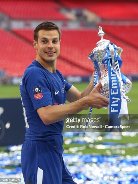 Chelsea's Cesar Azpilicueta with the trophy during the Emirates FA Cup Final match between Chelsea and Manchester United at Wembley Stadium on May...