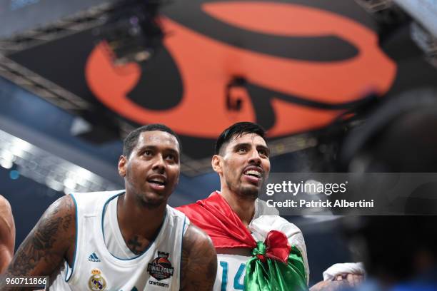 Gustavo Ayon, #14 of Real Madrid celebrate at the end of 2018 Turkish Airlines EuroLeague F4 Championship Game between Real Madrid v Fenerbahce Dogus...