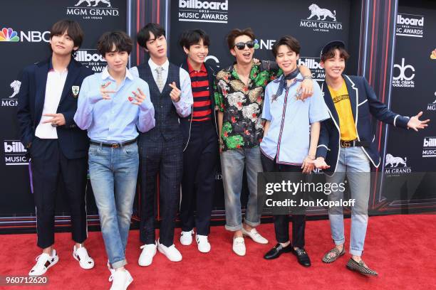 Musical group BTS attend the 2018 Billboard Music Awards at MGM Grand Garden Arena on May 20, 2018 in Las Vegas, Nevada.
