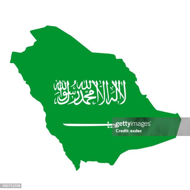 saudi-arabien-flagge in der karte - saudi arabia flag stock-grafiken, -clipart, -cartoons und -symbole