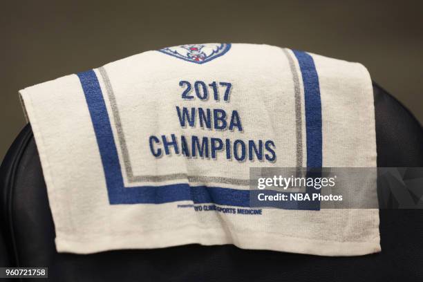 Championship towels are laid out on the seats for Minnesota Lynx fans before the game against the Los Angeles Sparks on May 20, 2018 at Target Center...