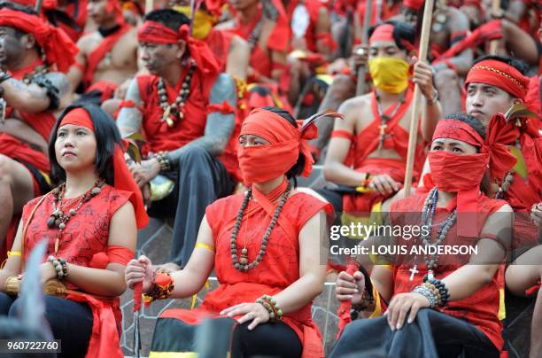 This picture taken on May 20, 2018 shows members of the Dayak tribe attending the Gawai Dayak Festival in Pontianak, West Kalimantan. - The Gawai...