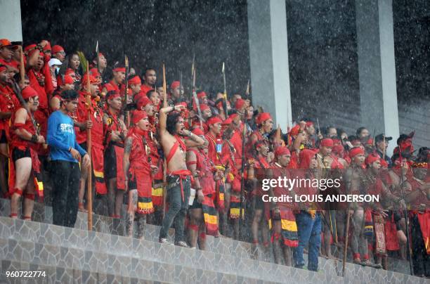 This picture taken on May 20, 2018 shows members of the Dayak tribe attending the Gawai Dayak Festival in Pontianak, West Kalimantan. - The Gawai...