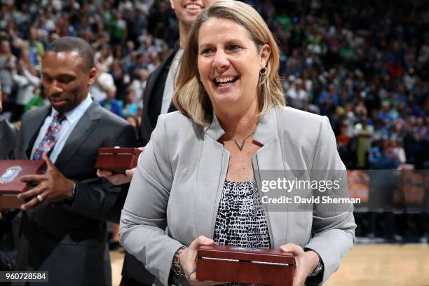 Head Coach Cheryl Reeve of the Minnesota Lynx is photographed during the ring ceremony on May 20, 2018 at Target Center in Minneapolis, Minnesota....