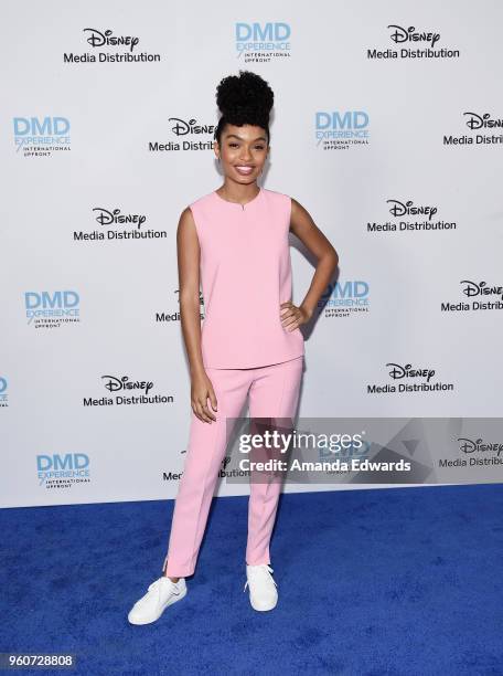 Actress Yara Shahidi arrives at the Disney/ABC International Upfronts at the Walt Disney Studio Lot on May 20, 2018 in Burbank, California.