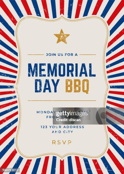stockillustraties, clipart, cartoons en iconen met memorial day speciale uitnodiging voor het feestje sjabloon - happy hour vintage