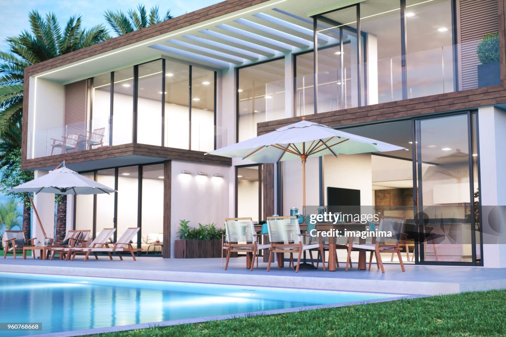 Moderne Luxushaus Mit Pool Stock-Foto - Getty Images