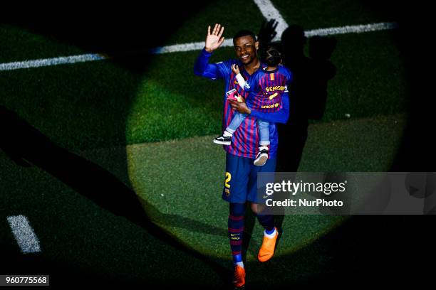 Nelson Semedo from Portugal of FC Barcelona and his daughter during the Andres Iniesta farewell at the end of the La Liga football match between FC...