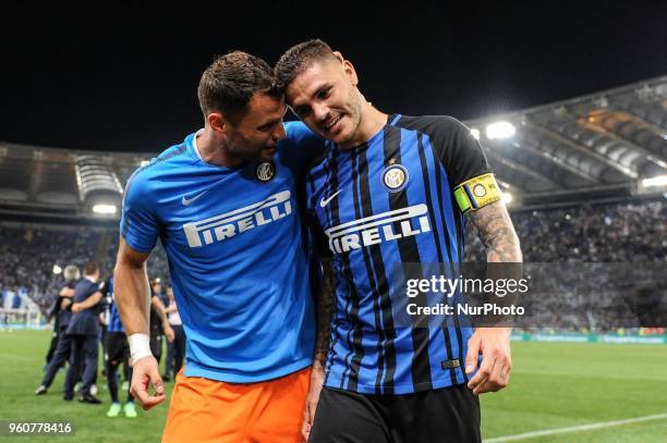 Mauro Icardi and Daniele Padelli during serie A between SS Lazio v FC Internazionale in Rome, on May 20, 2018.