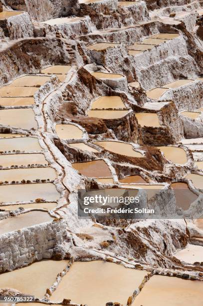 Salineras de Maras in Peru's Sacred Valley. The salt pans of the town of Maras, found in the Sacred Valley of the Incas, at an altitude of 3,500...