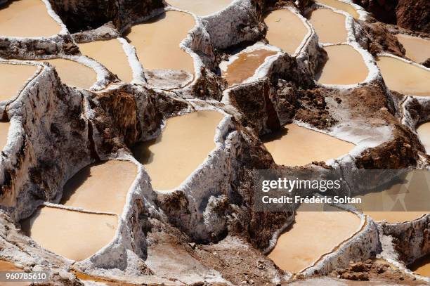 Salineras de Maras in Peru's Sacred Valley. The salt pans of the town of Maras, found in the Sacred Valley of the Incas, at an altitude of 3,500...