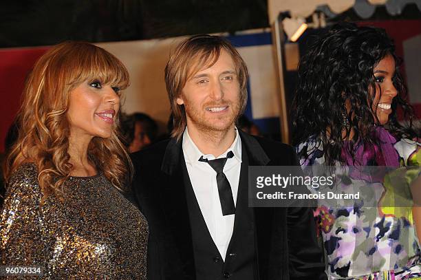 David Guetta, wife Cathy Guetta and Kelly Rowland attend the NRJ Music Awards 2010 at Palais des Festivals on January 23, 2010 in Cannes, France.