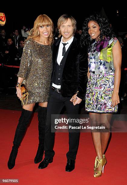 David Guetta, wife Cathy Guetta and Kelly Rowland attend the NRJ Music Awards 2010 at Palais des Festivals on January 23, 2010 in Cannes, France.