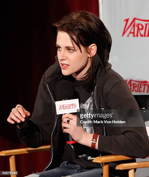 Actress Kristen Stewart speaks at the Variety Studio at Sundance Day 2 on January 23, 2010 in Park City, Utah.
