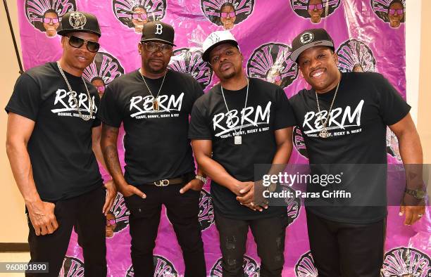 Ronnie DeVoe, Bobby Brown, Ricky Bell and Michael Bivins of RBRM attend 2018 Funk Fest Tour at Wolf Creek Amphitheater on May 20, 2018 in Atlanta,...