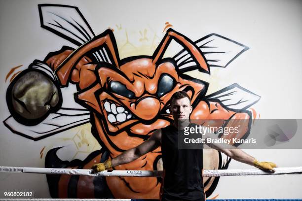 Australian boxer Jeff Horn poses for a portrait session at the Stretton Boxing Club on May 21, 2018 in Brisbane, Australia. Horn defends his WBO...