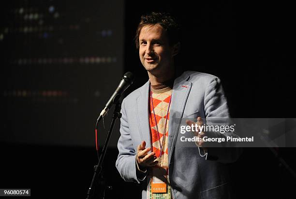 Sundance programmer Trevor Groth speaks at the "Welcome To The Rileys" premiere during the 2010 Sundance Film Festival at Racquet Club on January 23,...