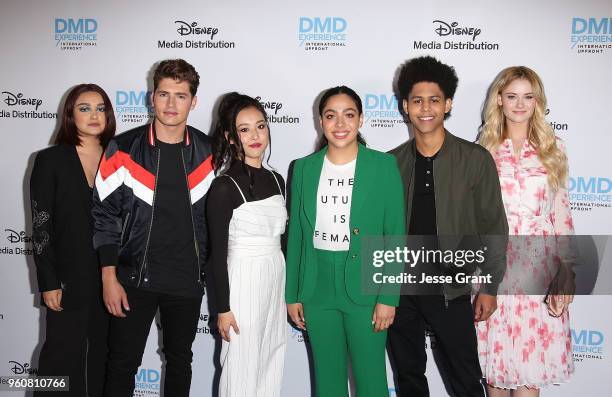 Actors Ariela Barer, Gregg Sulkin, Lyrica Okano, Allegra Acosta, Rhenzy Feliz and Virginia Gardner attend the Disney/ABC International Upfronts at...