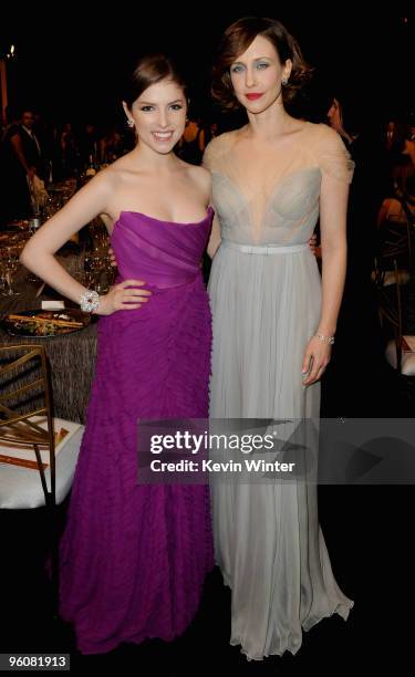 Actress Anna Kendrick and actress Vera Farmiga attend the16th Annual Screen Actors Guild Awards cocktail reception held at the Shrine Auditorium on...