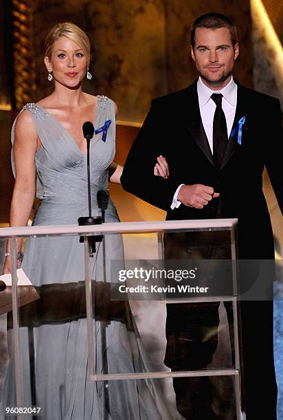 Actress Christina Applegate and actor Chris O'Donnell speak onstage at the 16th Annual Screen Actors Guild Awards held at the Shrine Auditorium on...