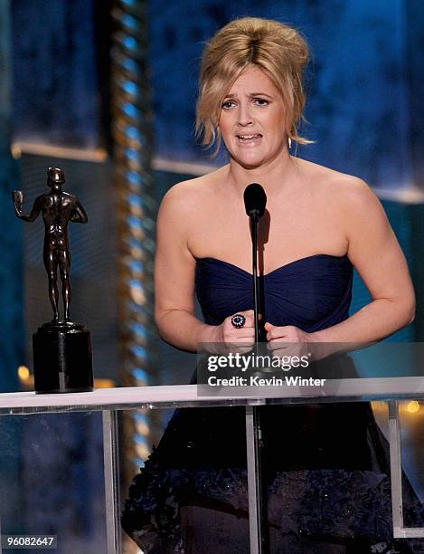 Actress Drew Barremore accepts the Female Actor In A Television Movie Or Miniseries award for "Grey Gardens" onstage at the 16th Annual Screen Actors...