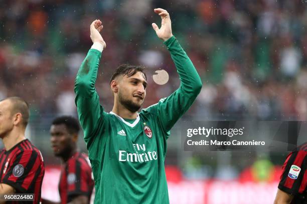 Gianluigi Donnarumma of Ac Milan greet the fans at the end of the Serie A football match between AC Milan and Acf Fiorentina . Ac Milan wins 5-1 over...