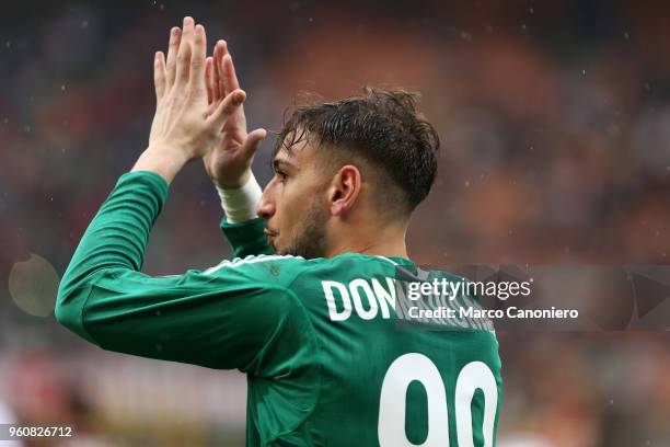 Gianluigi Donnarumma of Ac Milan greet the fans at the end of the Serie A football match between AC Milan and Acf Fiorentina . Ac Milan wins 5-1 over...