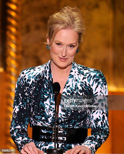 Actress Meryl Streep presents the Male Actor In A Leading Role award onstage at the 16th Annual Screen Actors Guild Awards held at the Shrine...