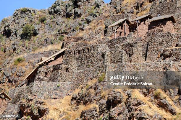 Incan terraces of Moray and Ruins of Pisac. The Incan site of Pisac and the agricultural terraces at Moray, near the old city of Cuzco, at an...